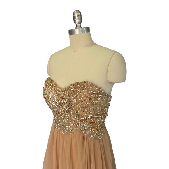 Sherri Hill Strapless Prom Dress Ball Gown Size S 4 Peach Chiffon Beaded - Picture 6 of 13